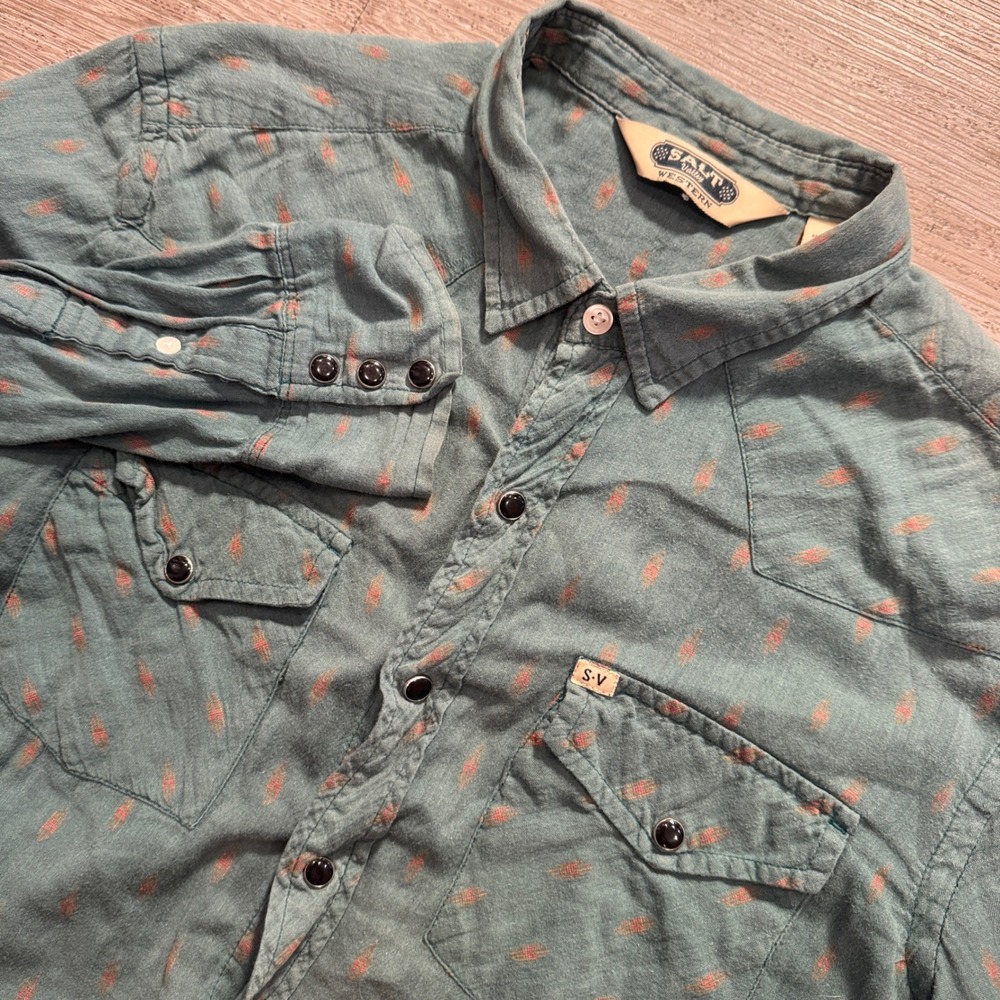 Salt Valley Western Shirt Mens M Ikat Print Cotton Heritage Cowboy Pearl Snap